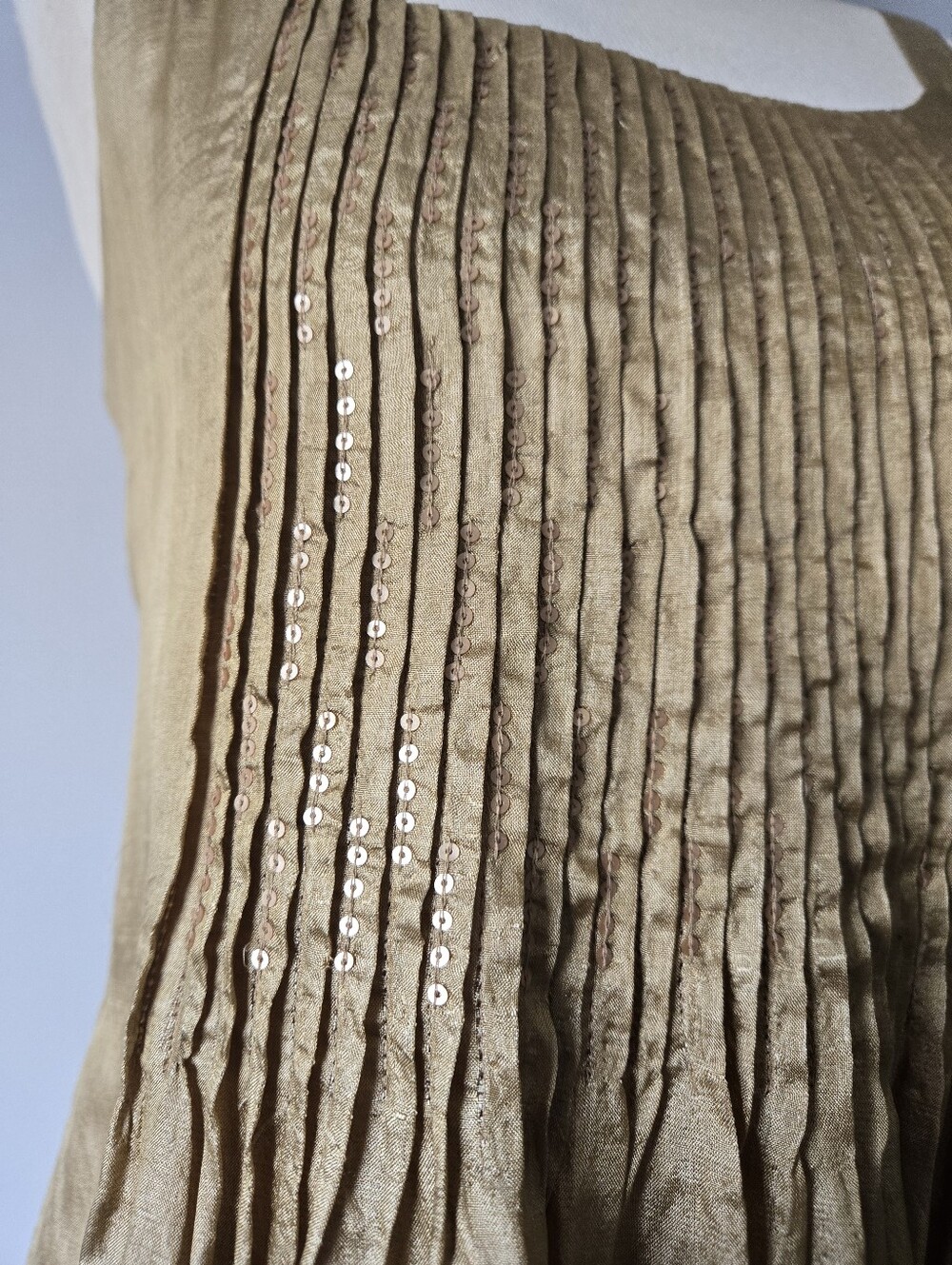 Eileen Fisher 100% Silk Shimmery Tan-Gold Camisole Top. Size XS - Picture 3 of 12